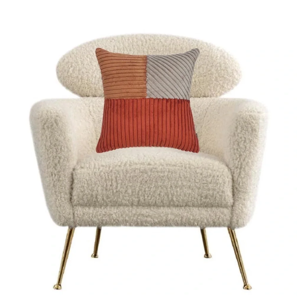 Luxury Home | Boho Orange & Beige Color Block Corduroy Stripe Throw Pillow Cover